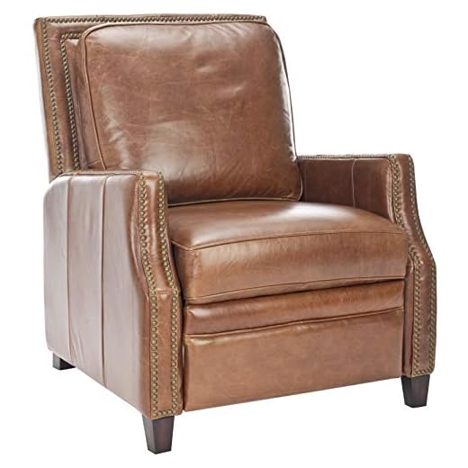 Safavieh Couture Home Buddy Coffee Brown Leather Nailhead Trim Recliner Chair