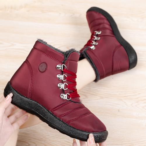 Women'S Waterproof Platform Snow Boots Winter Fur Lined Warm Lace-Up Outdoor Ankle Booties Waterproof Warm And Comfortable Short Boot2