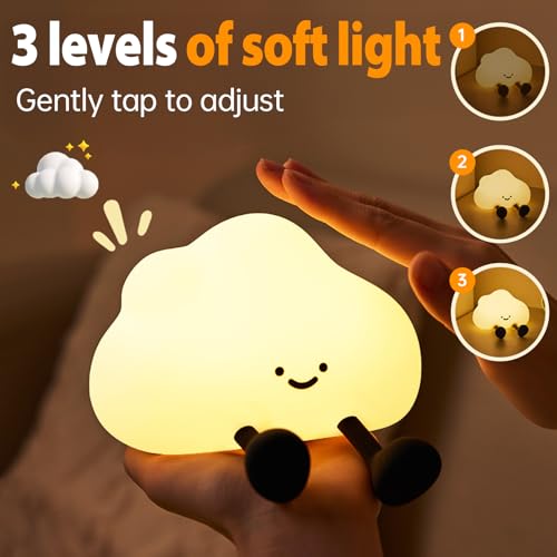 Cloud LED Night Light for Kids, Rechargeable Silicone Squishy Lamp, 3-Level Dimmable Nursery Nightlight with Timer & Touch Sensor, Cute Bedroom Decor - Image 4