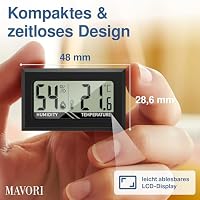 MAVORI Thermo-Hygrometer 5er Set Digital - Mini Hygrometer Innen, 2-in-1 Feuchtigkeitsmessgerät & Raumthermometer digital °C/°F + on/off - für Raumklima, Growbox, Terrarium & Humidor - mit Batterien – Ansicht 5