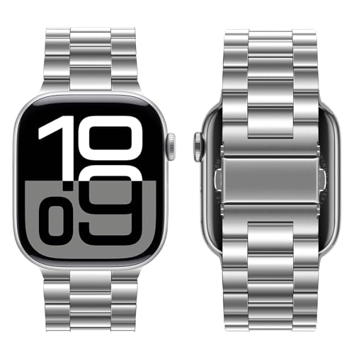 Image of HITZEE Compatible with Apple Watch Band 42 /41 /40 /38mm Business Stainless Steel Metal Strap Men Women Link Bands Compatible for iWatch SE3-1 Series 11 10 9 8 7 6 5-1, 38 /40 /41 /42mm Silver