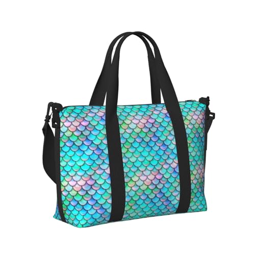 Fish Scale Mermaid Foldable Travel Tote Bag With Multiple Pockets Durable Weekend Overnight Duffel Bag For Gym Camping Hiking Business Trip2