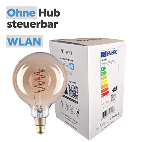 Shelly Vintage G125 Smart Home gloeilamp, dimbaar, E27, digitale afstandsbediening, retro gloeilamp via app en wifi… - Afbeelding 3