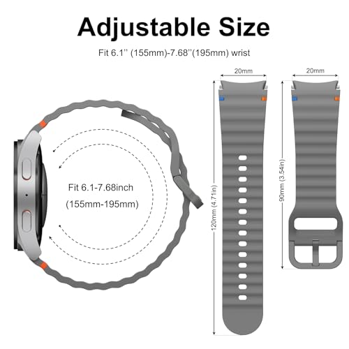 Image of Tobfit Silicone Bands for Samsung Galaxy Watch 7 Strap 40mm 44mm Women Men, 20mm Adjustable Sports Replacement Strap for Galaxy Watch 7 /FE /6 /6 Classic /5 /5 Pro /4 /4 Classic