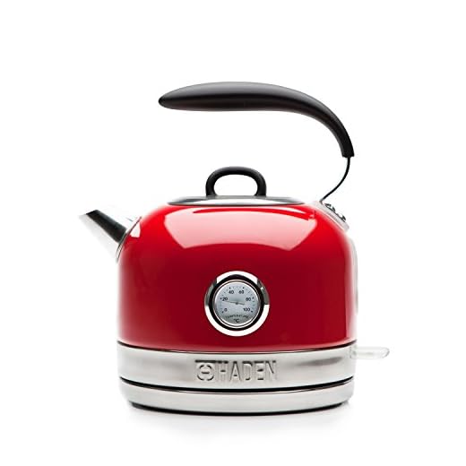 Haden Jersey Red Kettle - 1.5L Temperature Gauge & indicator Light - Electric 3000w Rapid Boil Auto Shut-off, Boil-dry Protection, Stainless Steel Retro Design Hot Water Boiler