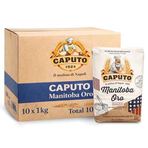 Harina Caputo Manitoba Oro, Origen Italiana, elástica de alto valor proteico, ideal para repostería y productos fermentados, Tipo Harina 0, Contiene 10 unidades de 1 Kg