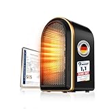 Neu Upgraded Mini Heizlüfter Bad【Nr.1 in Heizleistung – Zertifiziert】Keramik Heizlüfter Energiesparend【Rundum geschützt mit 4 Sicherheitssystemen】Schlafzimmer Büro,Camping Heizung Elektrisch(Schwarz)