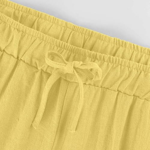 Cotton Linen Pants for Women 2025 Wide Leg Lounge Cropped Trousers Drawstring Elastic Waist Summer Capri Pant3