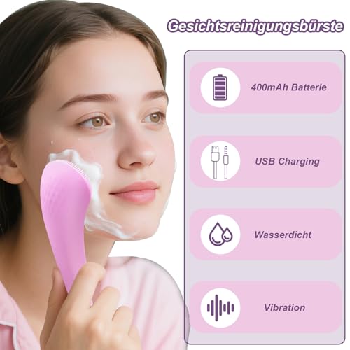 Gesichtsreinigungsbürste, Elektrische Gesichtsbürste mit Massagefunktion, Aufladbarer Gesichtsreiniger, Geeignet für Gesichtsreinigung und Massage, Geschenke für Frauen (Rosa)