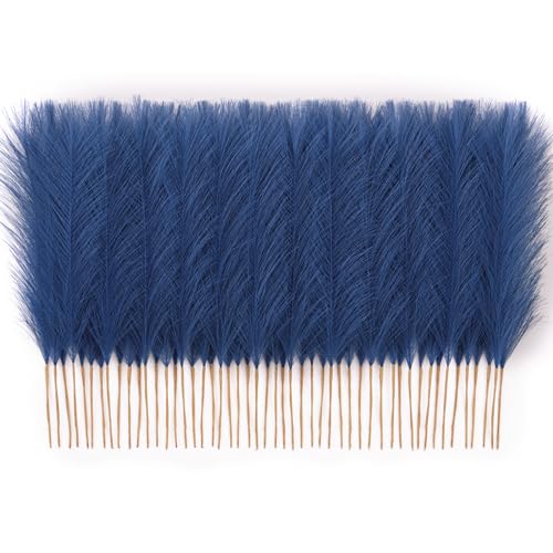 Faylifeway 50PCS Blue Pampas Grass 17in Fluffy Boho Feathers Decor