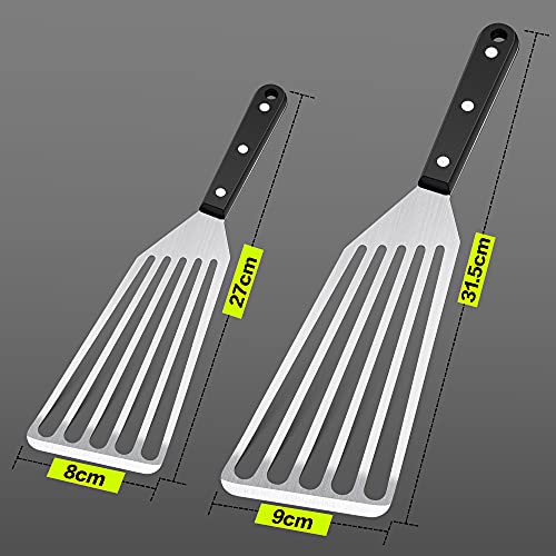 Fish Spatula, Herogo 2 Pieces Stainless Steel Fish Turner with ABS Solid Handle, Metal Slotted Spatula Turner for Flipping, Frying and Grilling, Attached S Hooks, Dishwasher Safe (11inch & 12.5inch) - Image 3