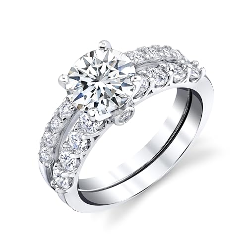 Metal Masters Co. 2.4Ct. Round Moissanite Bridal Set Wedding Engagement Ring 18K White Gold Over Sterling Silver2
