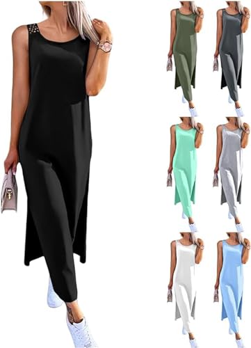 Image of Women's Summer Tank Dress Casual Sleeveless Side Split Maxi Dresses