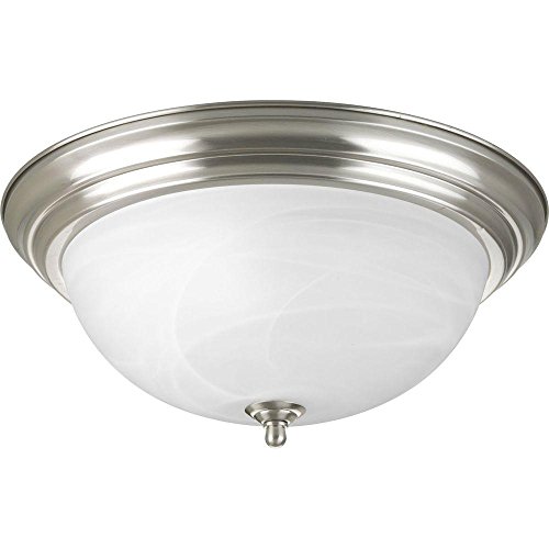 Progress Lighting 3-Light Ceiling Light, Flush Mount Ceiling Light Fixture for Interior Kitchen Lights, Hallway, Bedroom, Living Room, 15-1/4-Inch by 6-5/8-Inch, Brushed Nickel, Alabaster Glass Shade