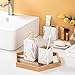 RQYIXI Bathroom Accessories Set 4 Pcs Marble Look Sets Toothbrush Holder Soap Dispenser Counter Top Ceramic Bathroom Decor Set Gold