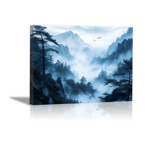 Tableau sur toile grand format pour habiller un mur vide paysage montagne bleu