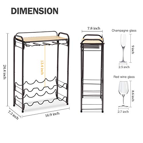 Toolf 8 Bottle Wine Rack Freestanding Floor, Metal Wine Storage Shelf With Glasses Holder & Table Top, 4 Tier Wine Display Organiser, For Home Decor, Cellar, Bar, Countertop, Cabinet #TOP5