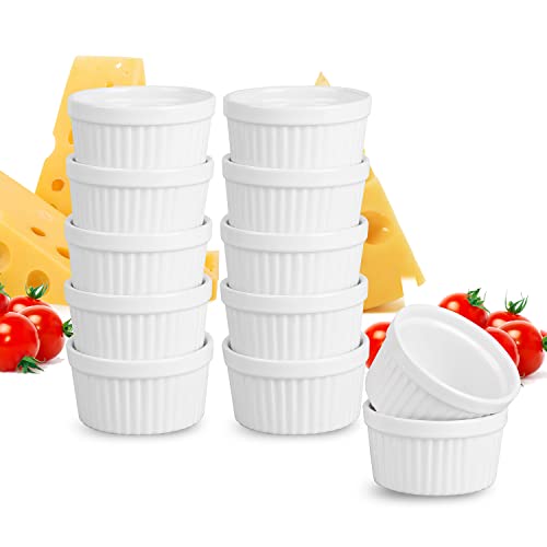 Artestia Ramekins - Juego de 12 ramequines para horno de 8 onzas, para hornear y cocinar, cuencos de porcelana de estilo clásico para pudín, cupcakes, tazas de natillas, color blanco