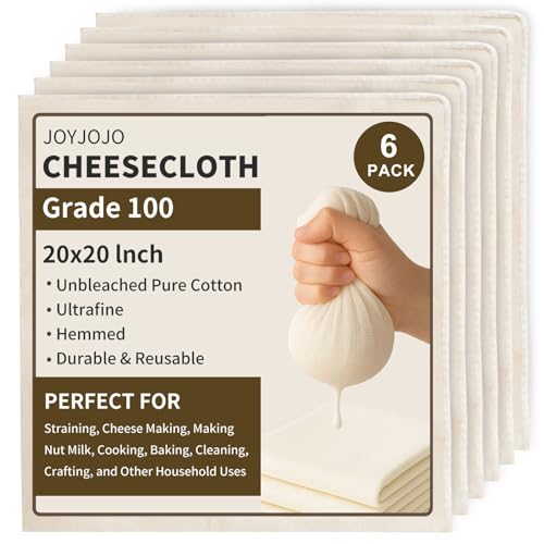 Cheesecloth 6-Pack 20x20 Inch – Organic Grade 100 Cotton, Reusable Hemmed Cheesecloth for Baking, Straining, Nut Milk & More
