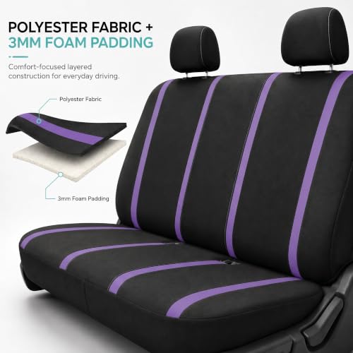 Image of FH Group Car Seat Covers Rear Set Cloth - Car Seat Covers with Removable Headrest,Universal Fit,Automotive SeatCovers,Washable Car SeatCover for SUV,Sedan,Van Purple