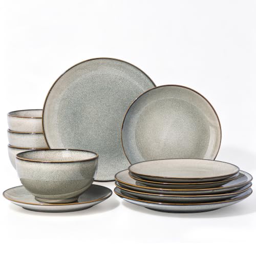 Image of GBHOME Dinnerware Sets for 4, 12 Pieces Ceramic Plates and Bowls Set