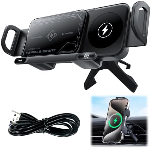 OneNine High Intelligent Mobile Phone/Pad Holder, 2 in 1 Auto Rotating Phone Holder, Car Charger Fast Charging Phone Holder, Rotatable Car Vent Phone Mount for Smartphone/Pad/Foldable Phone (Black)