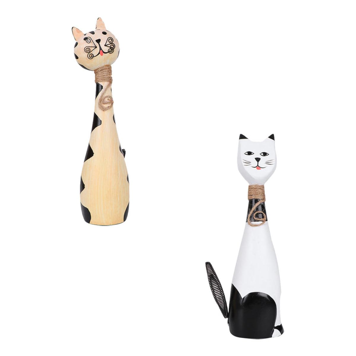 Chats couple en bois Beavorty beige et blanc - Lot de 2 figurines decoratives pour salon