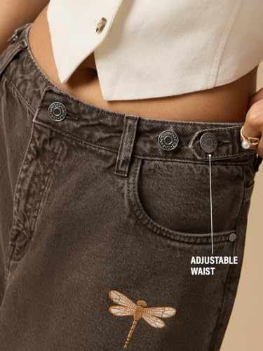 Image of The Souled Store: Barrel-Fit Denim: Women and Girls Washed Cotton Twill Barrel Fit Lightweight Adjustable Rise Everyday Casual Denim Jeans