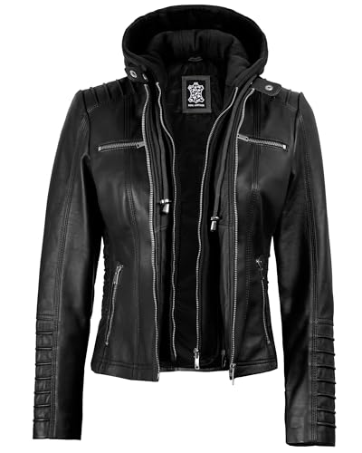 Decrum Womens Leather Jacket with Detachable Hood - Real Lambskin Leather Jacket Women3