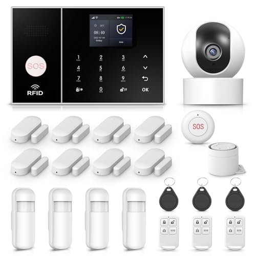 Sistema de Alarma para el hogar LWOHSI de 22 Piezas gsm WiFi + 4G con cámara de 3 MP, monitoreo Profesional 24/7, Compatible con Alexa y el Asistente de Google.