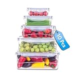 5-Piece BPA-Free Plastic Food Storage Containers with Steam Vent Lid - Microwave & Dishwasher Safe, Freezer Safe, Stackable, Leak-Proof Snap Lock Lids - For Soups, Fruit & Meal Prep (10 Pieces Total)
