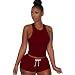 OVERMAL Women 2 Piece Set Sleeveless Split Casual Short Pants Casual Outfit Sportswear (S, Wine)