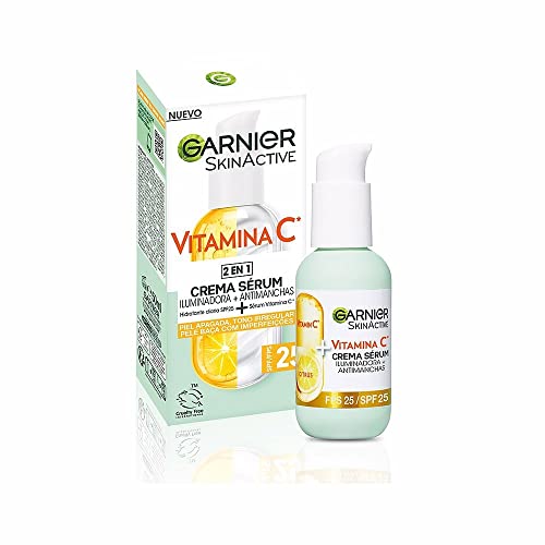 Garnier, Sérum Facial Iluminador y Anti Manchas 2 en 1, Con 20% Vitamina C y SPF25, No graso, Clínicamente probado, 50 ml