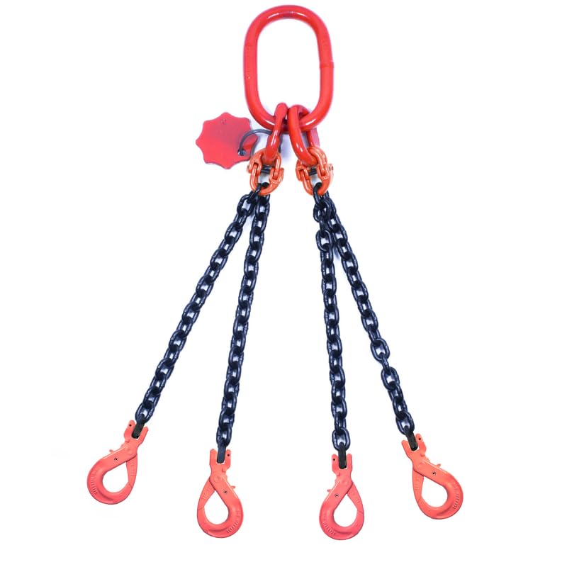 Élingue à Chaîne 4 Brins 8mm x 2m avec Crochets à Chape Autobloquant - Chaîne de Levage Galvanisée et Robuste Qualité 8 - Élingue de Levage pour Grues et Charges Lourdes