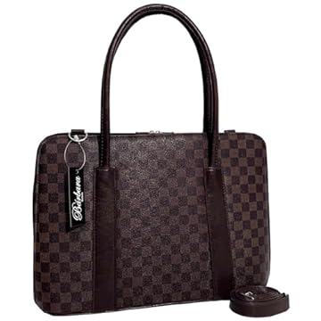 Maleta Executiva Feminina Pasta Notebook Tablet Bolsa Social Casual Laptop Ombro Transversal 14 15 15.6 15,6 16 17 Polegadas (Marrom-xadrez, Padrão)
