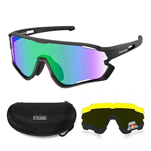 Snowledge Gafas de ciclismo polarizadas con 3 lentes intercambiables para hombres y mujeres, gafas de sol deportivas al aire libre