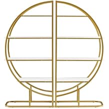 4 Tiers Home Office Open Bookshelf, Round Shape, Different Placement Ways, MDF Board, Gold Metal Frame, White