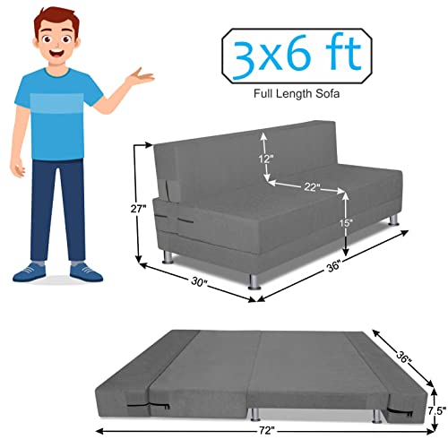 Image of Adorn India Easy Alyn Plus Decent 2 Seater Sofa Cum Bed (3x6) (Grey) (1 Year Warranty)