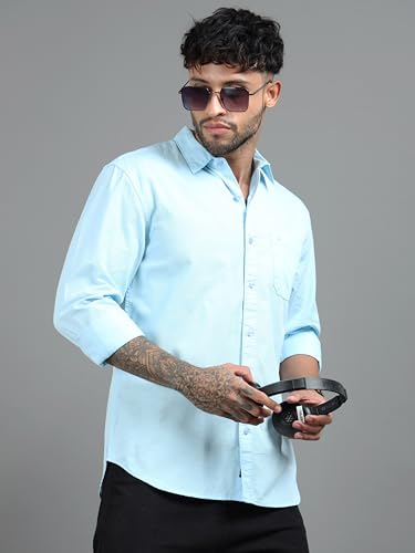 Image of Men Slim Fit Solid Spread Collar Casual Shirt