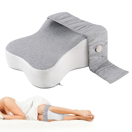 Sinmaklin Knee Pillow for Side Sleepers, Orthopaedic Memory Foam Leg Pillow with Strap - Pain Relief for Lower Back, Hip & Knee, Washable Cover for Sleeping/Sitting