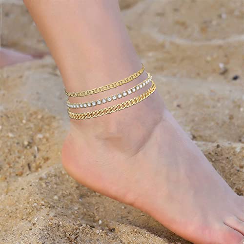 Fesciory 3 Pcs Ankle Bracelets For Women Gold Adjustable Layered Beach Anklet Set Girls Alloy Foot Chain Jewelry #TOP1