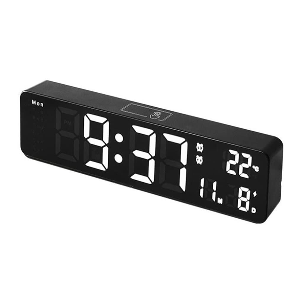 HRWLY Digital Alarm Clock Temperature Date Alarms Voice Control Electronic Table Wall LED Clocks for Living Room(D)
