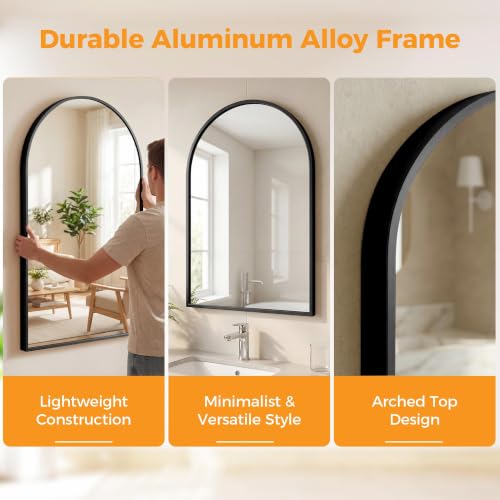 Image of NEWBULIG 26 inchx38 inch Arched Bathroom Mirrors, Wall Mirror for Over Sink, Black