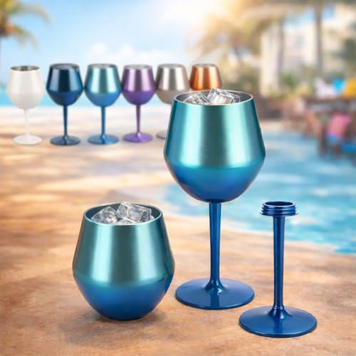 Taça Térmica Inox 414ml 2 em 1 Copo Isolado a Vácuo Parede Dupla Gin Vinho ou Cocktail Inquebrável e Reutilizável Haste Removível