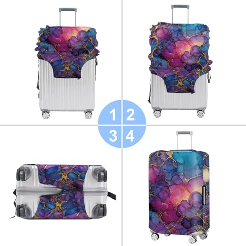 Image of Elegant Marble Pattern Luggage Cover - Abstract Purple Blue Pink Design with Gold Veins - Stretch Suitcase Protector Fits 22 inch-25 inch Luggage,M