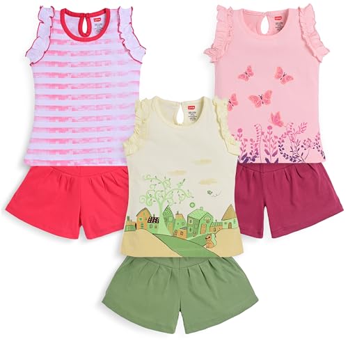 Image of LuvLap Baby Girls Regular Fit 100% Cotton Half Sleeves Girls Top CoSet Pack of 3