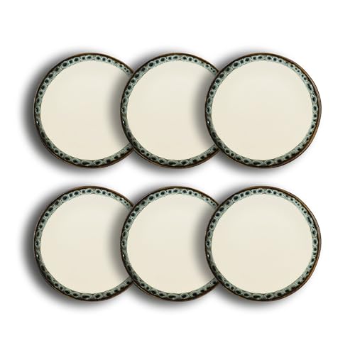 NOVASTYL - Lot 6 assiettes plates atome 25cm en faience beige - 2614940