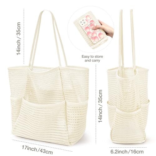 Image of KPX Beach Bag with Mini Pocket, Beach Tote Bags for Women Large Foldable Mesh Swimming Pool Travel Bags - Sandproof