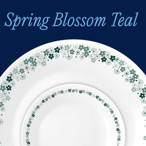 Image of Corelle Spring Blossom Teal 18-Piece Round Dinnerware Set, Service for 6
