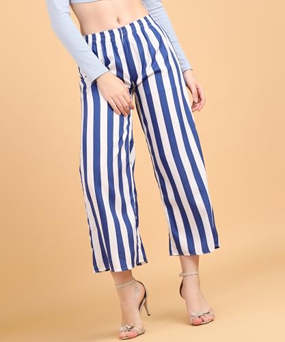 Image of POPWINGS Casual Relaxed Fit Stripe Printed Trouser for Women for Summer | Casual Trouser for Women